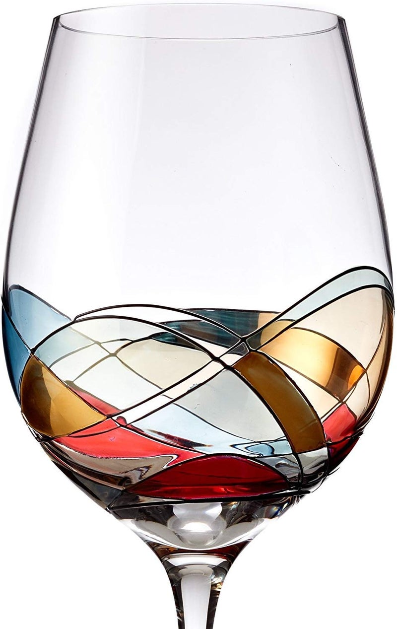 Bezrat Red Wine Glasses Set of 2, Hand Painted Wine Glass, Drinkware Essentials, 11" H, 28oz Wine Lover Large Glass, Glassware Gifts Ideas for Women Inspired by 'Duomo di Milano' Mothers Day (Red) - Image 2